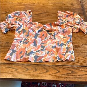 Nine West Boho Floral Square Neck puff sleeve Blouse XL